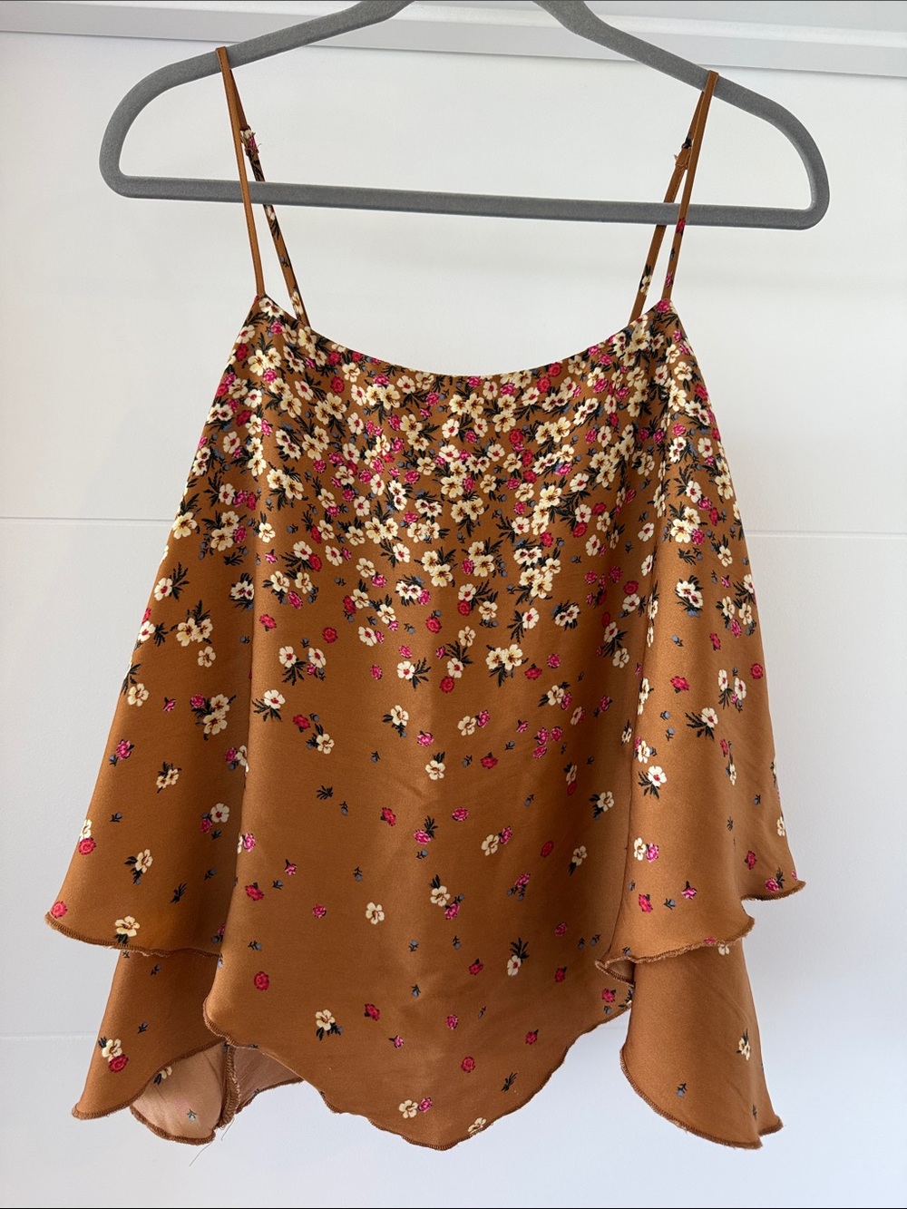 Intimately Free People Camel Silk-like Flowy Top with Mesh Lining